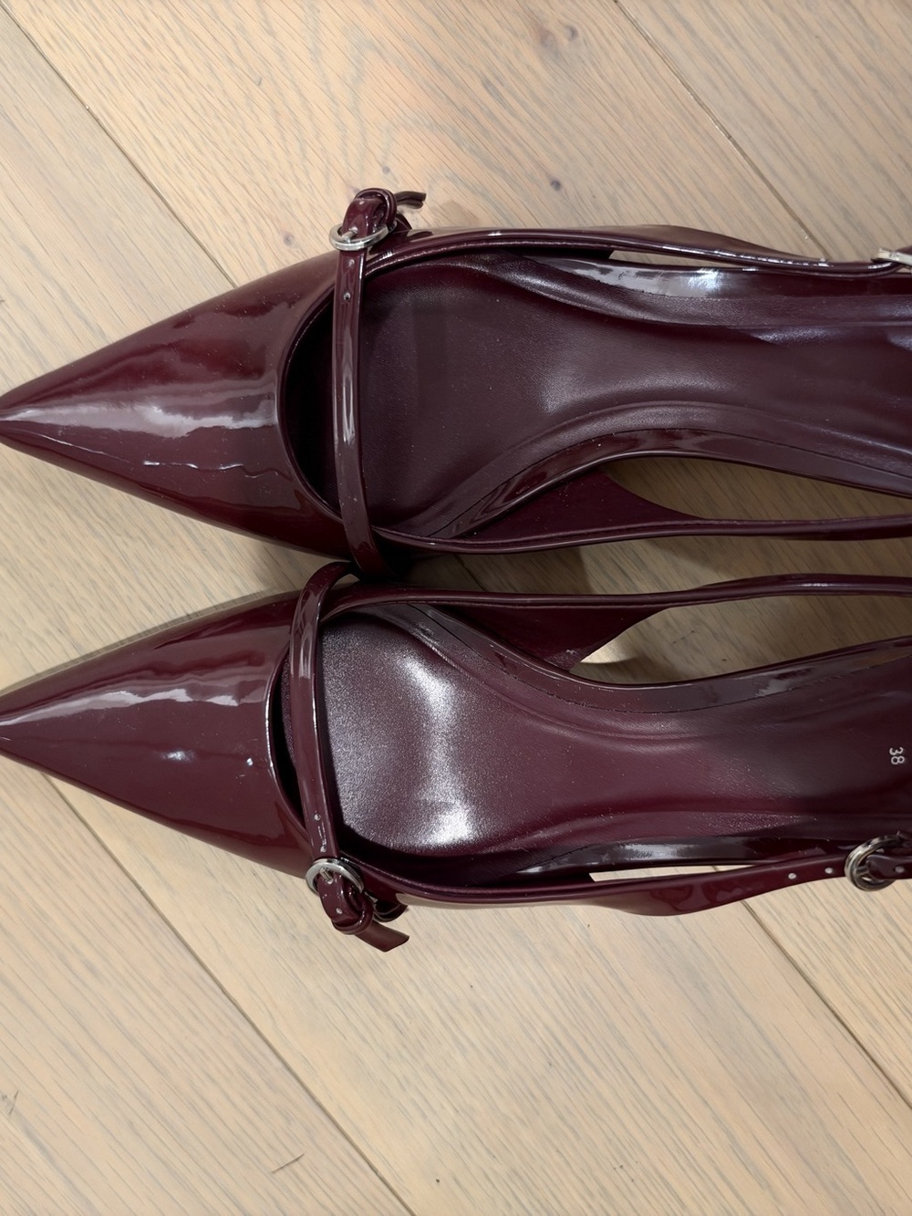 ZARA Burgundy Patent Slingback Buckle Shoes US 8